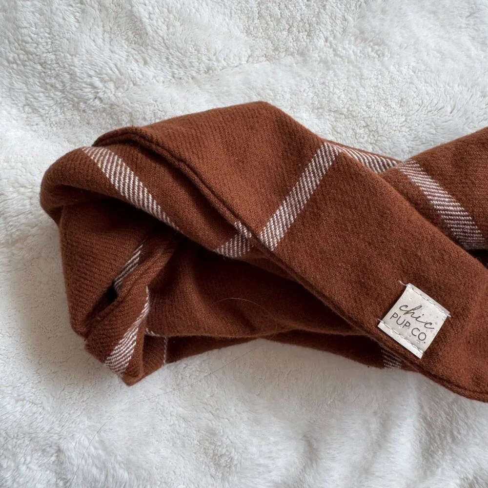 NWT Chic Pup Co Autumn Plaid Dog Scarf, Burnt Orange + White, Size Large